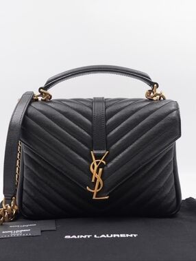 CG39 💗 Yves Saint Laurent College Medium Flap YSL Shoulder Bag Quilted Leather